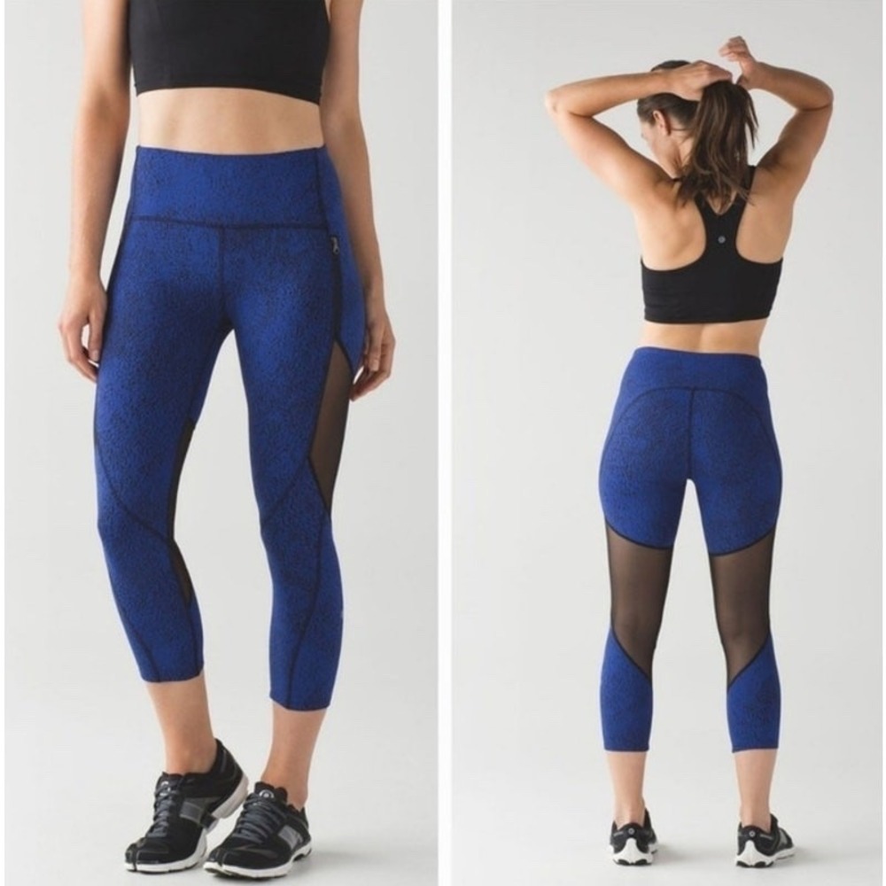 LuluLemon Leggings High Rise Mesh Crop 21" Cut Outs Vent Thigh Zips Size 4‎